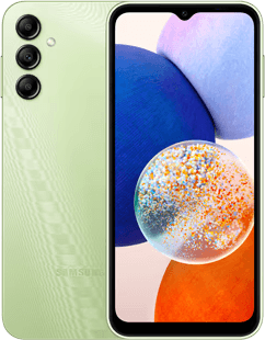 Samsung Galaxy A14 verde claro, vista frontal y trasera